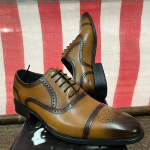 NWB Encore Fiesso genuine real Leather dress Shoes fi3227 tan loafer lace up